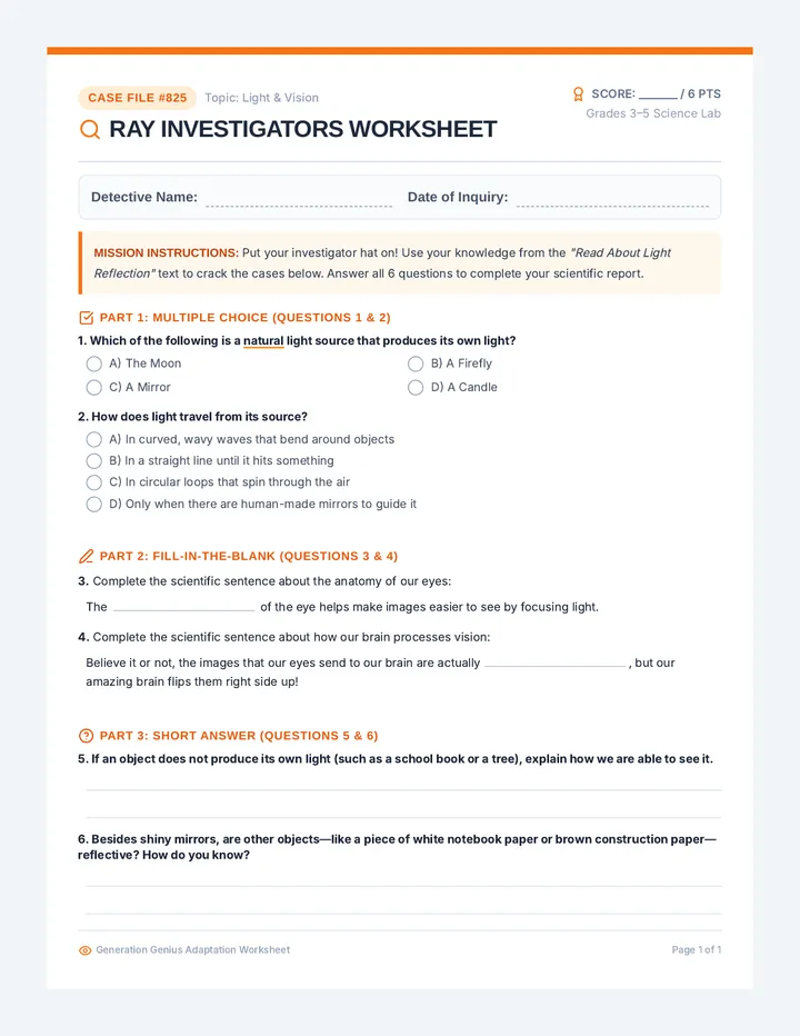 Ray Investigators Worksheet