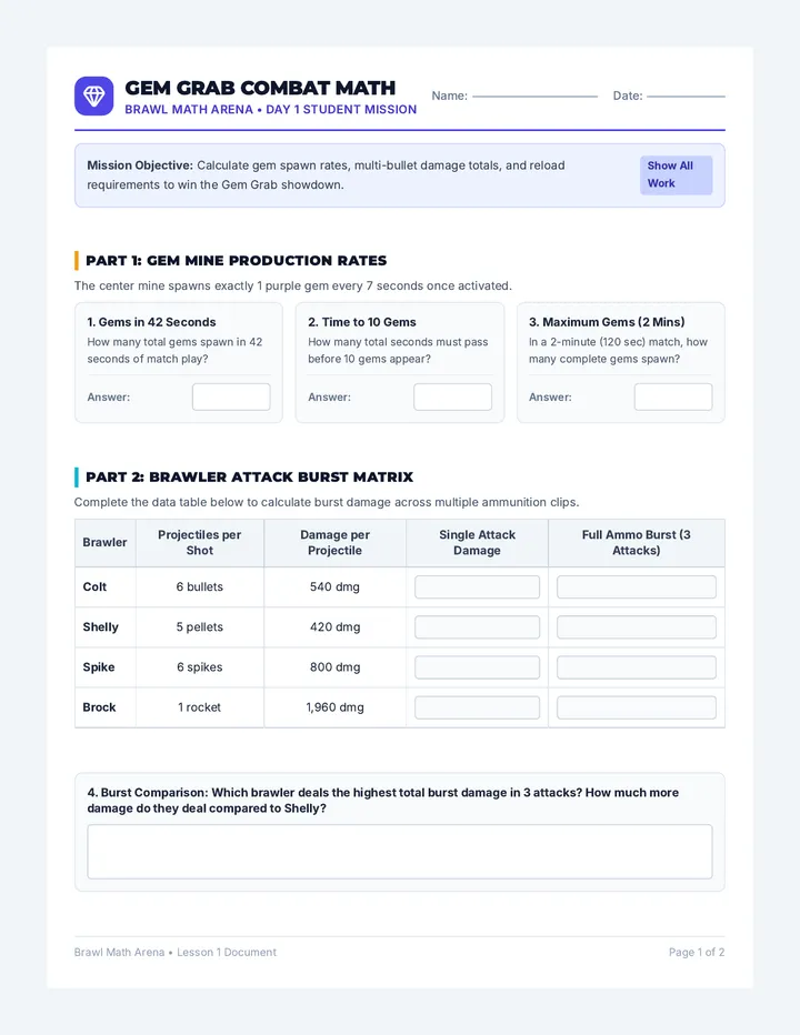 Gem Grab Worksheet