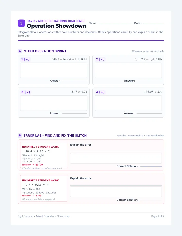 Operation Showdown Worksheet