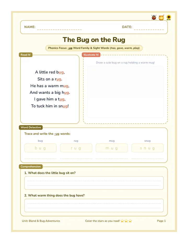 Bug on the Rug Worksheet