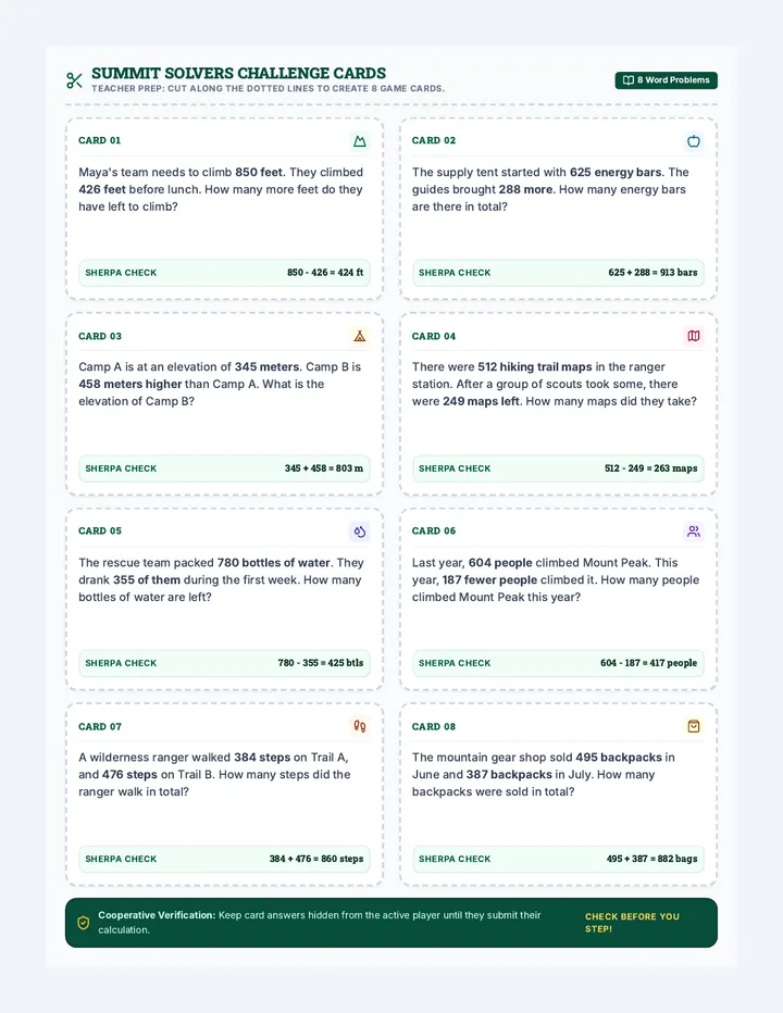 Summit Solvers Challenge Cards page 1
