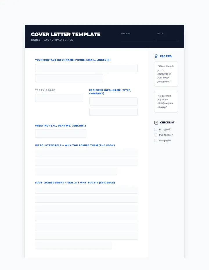 Cover Letter Fillable Template