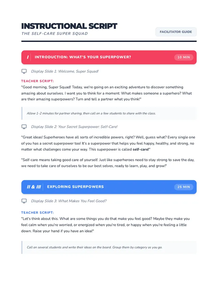 Self-Care Super Squad Script