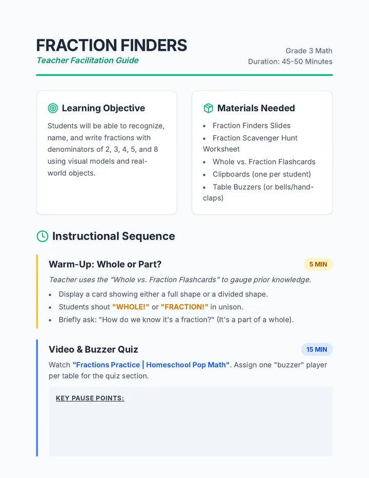 Fraction Finders Teacher Guide