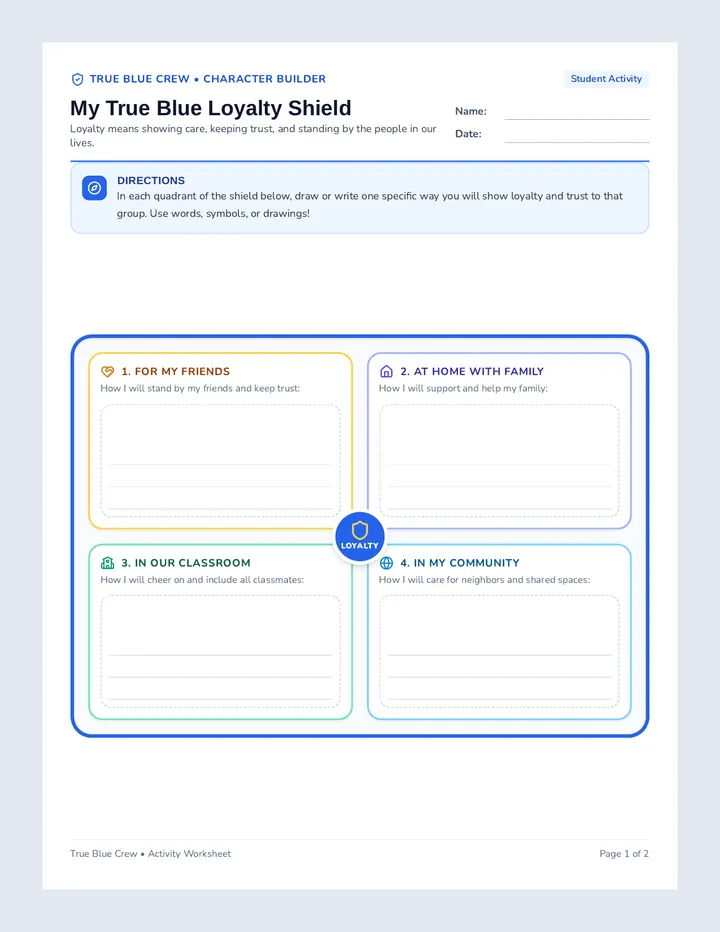 True Blue Activity Worksheet