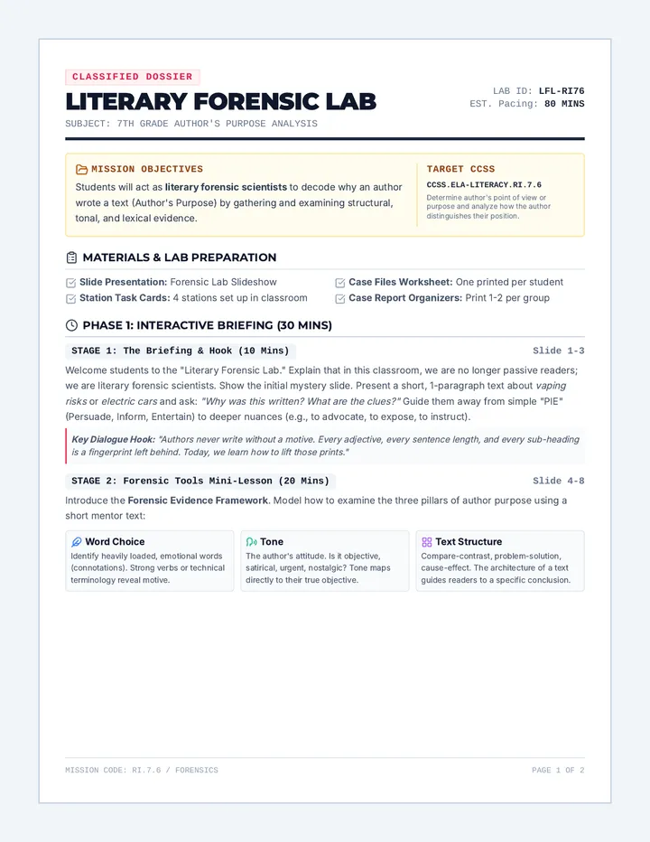 Forensic Lab Teacher Guide