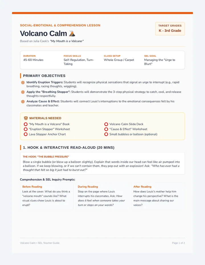 Volcano Calm Lesson Plan