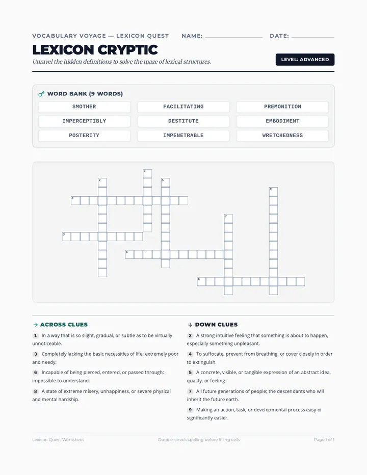 Lexicon Cryptic Worksheet