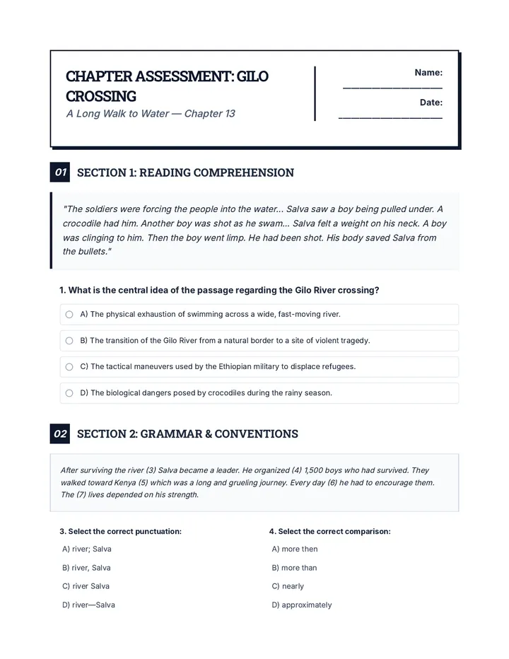Gilo Crossing Rigorous Worksheet