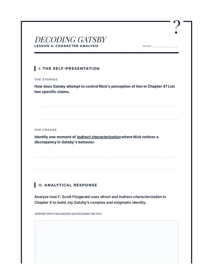 Decoding Gatsby Worksheet