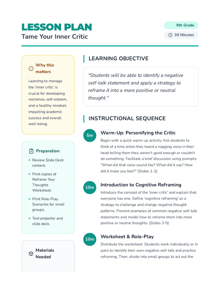Inner Critic Lesson Plan
