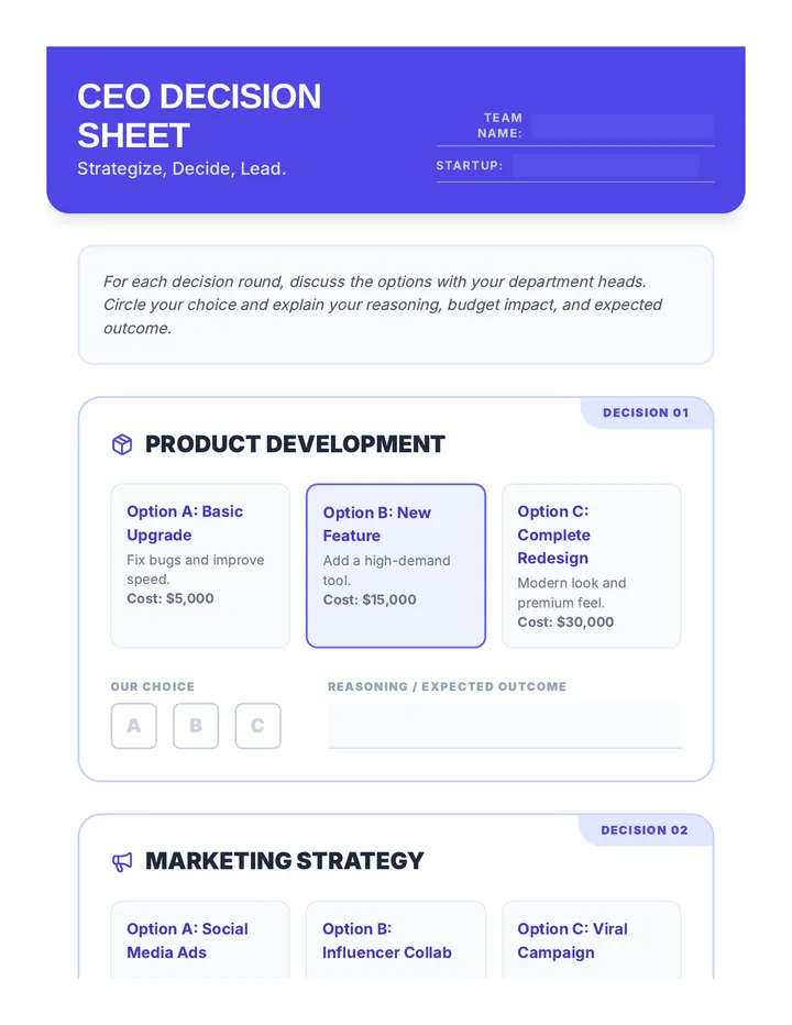 CEO Decision Tracker Worksheet