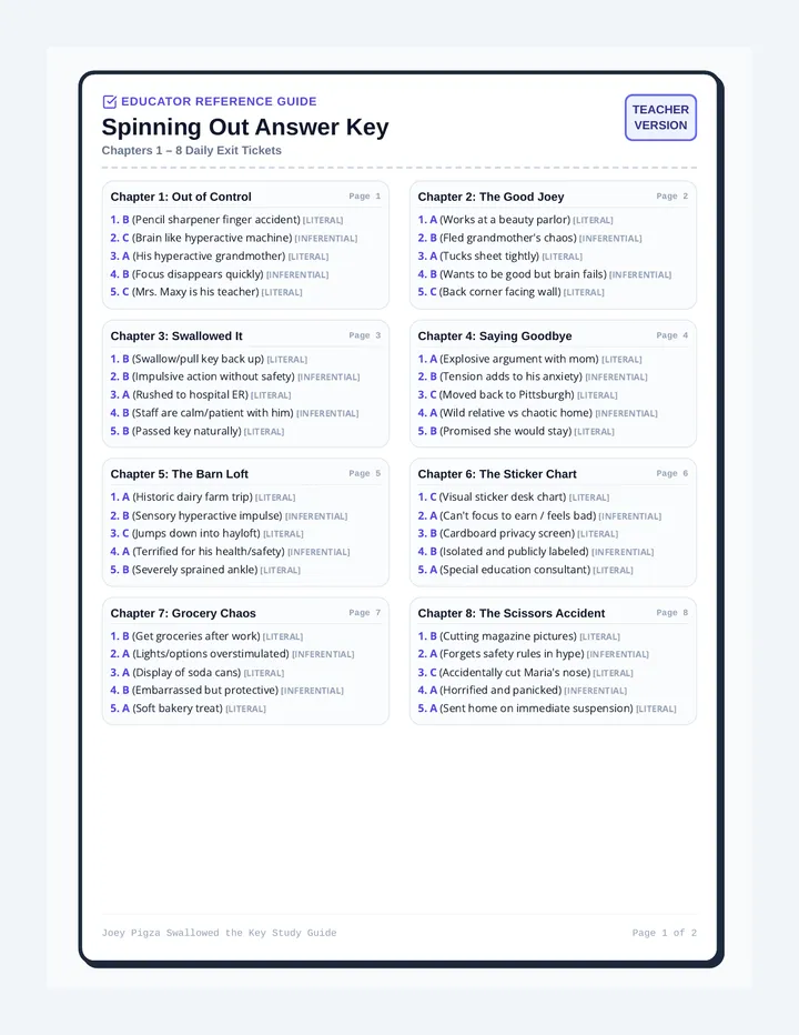 Spinning Out Answer Key