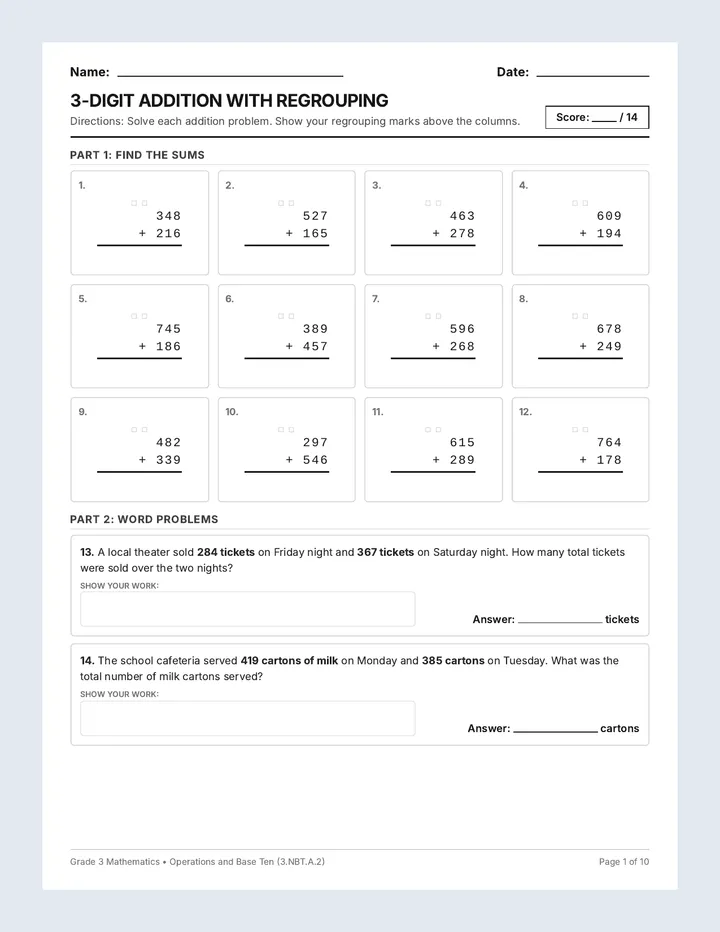 Third Grade Math Worksheets