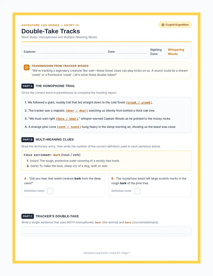 Double-Take Tracks Worksheet