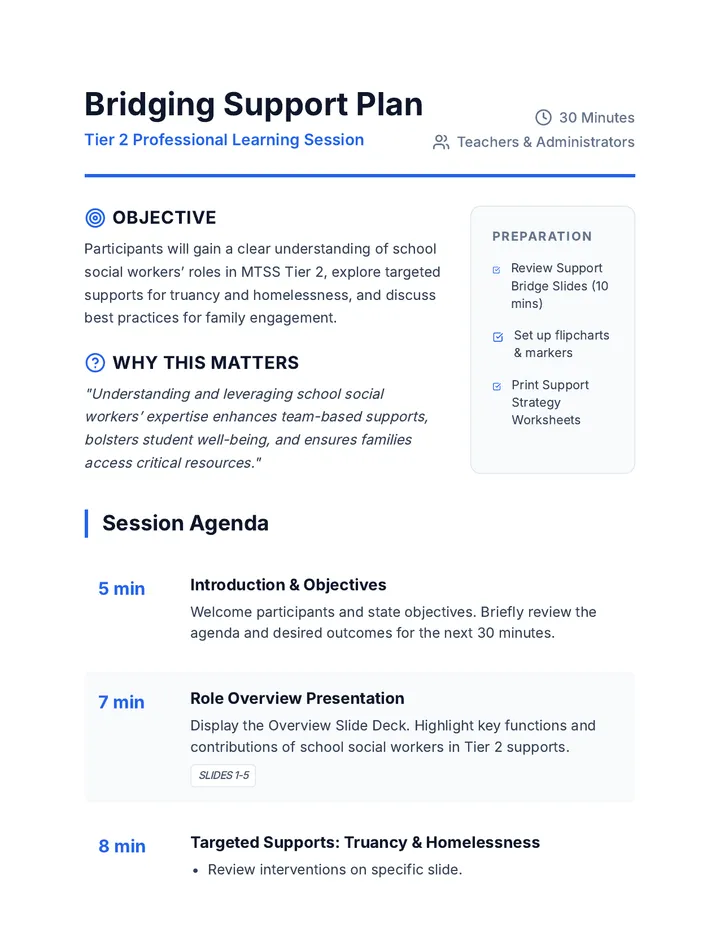 Bridging Support Plan