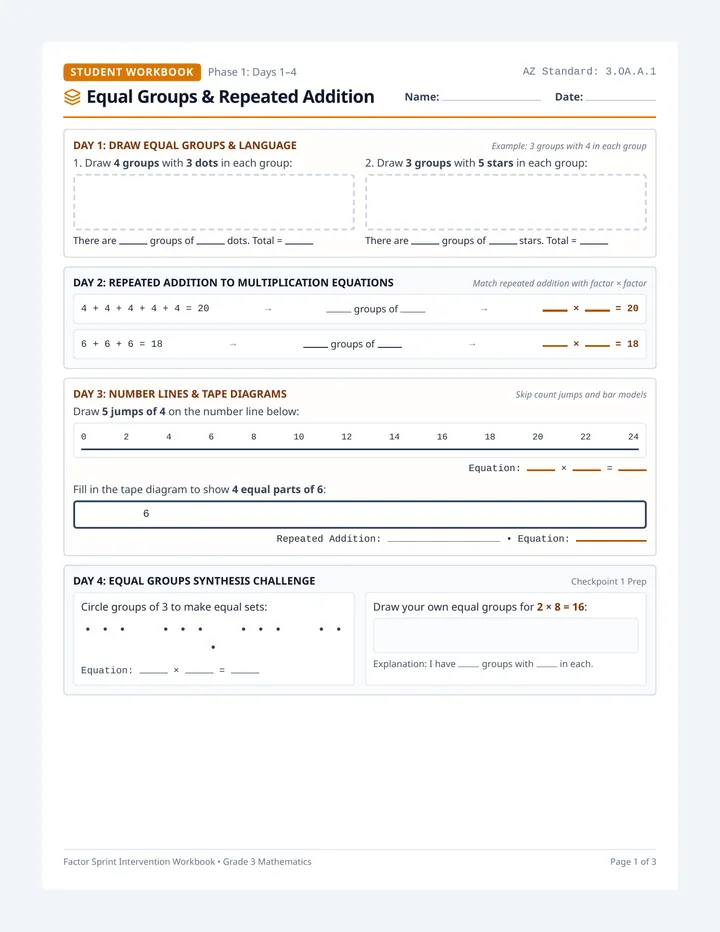 Multiplication Sprint Student Workbook