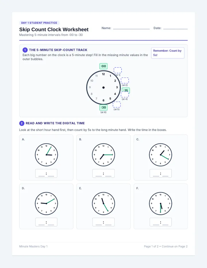 Skip Count Clock Worksheet