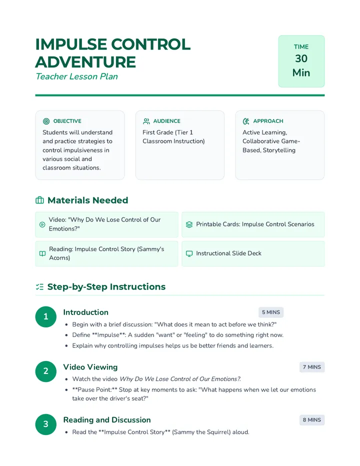 Impulse Control Lesson Plan
