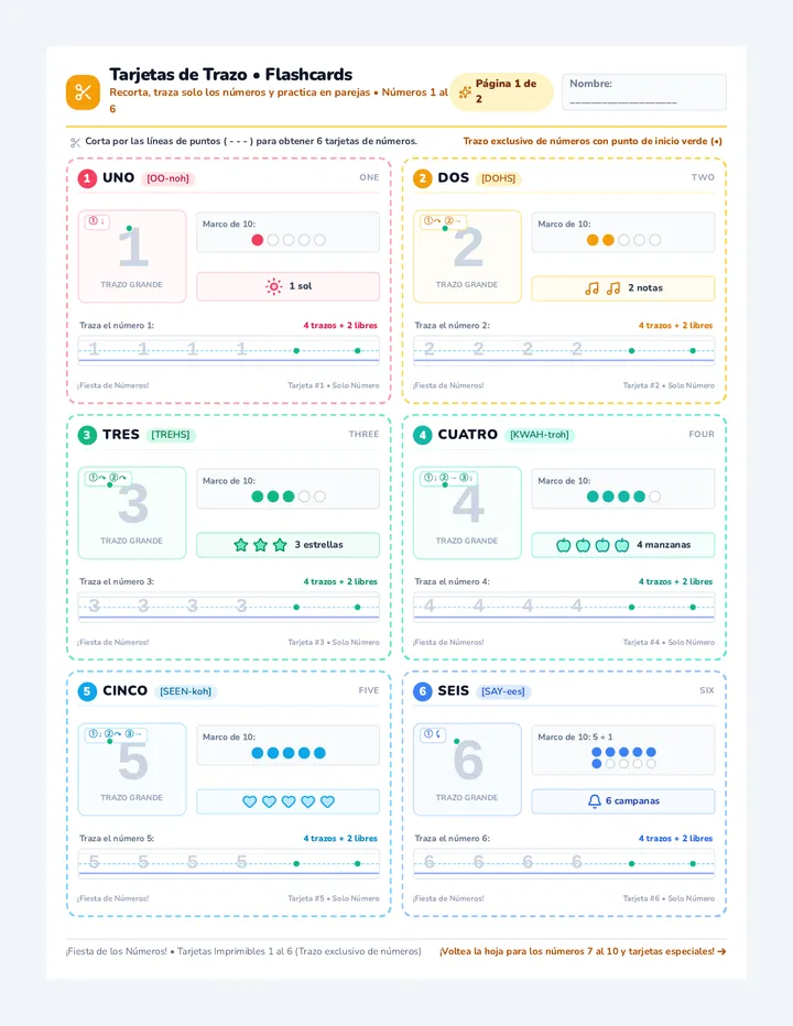 Number Fiesta Tracing Flashcards
