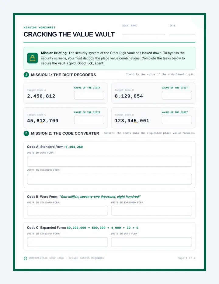 Value Vault Worksheet