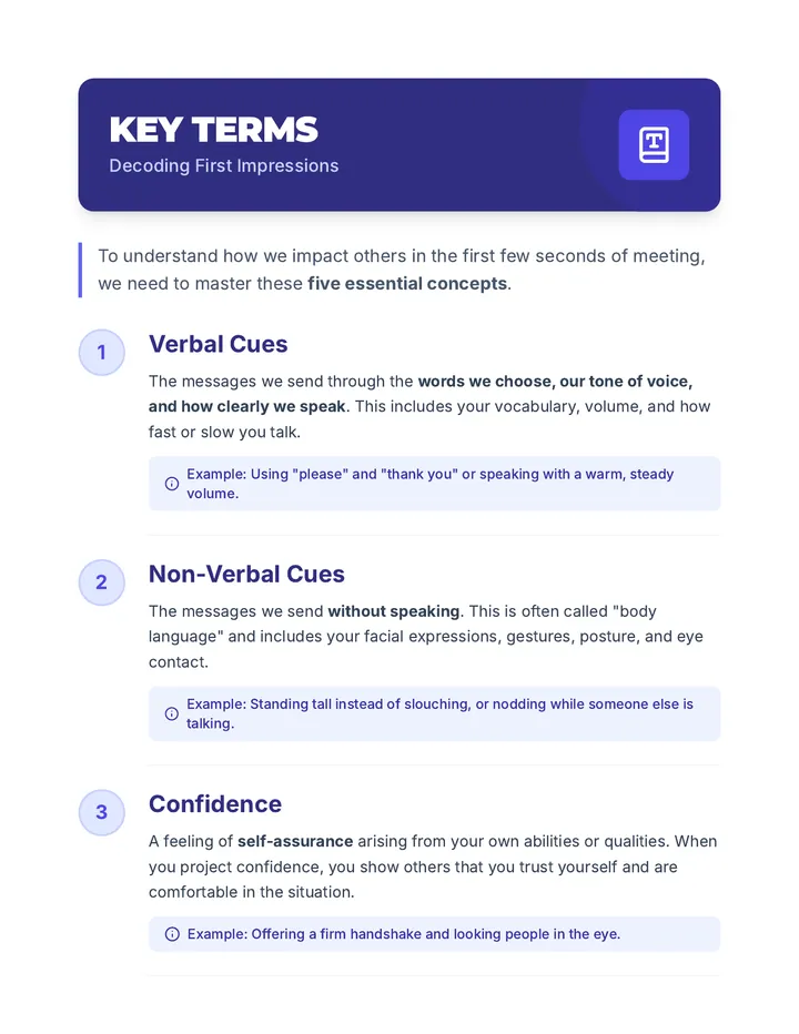First Impressions Vocabulary Reading