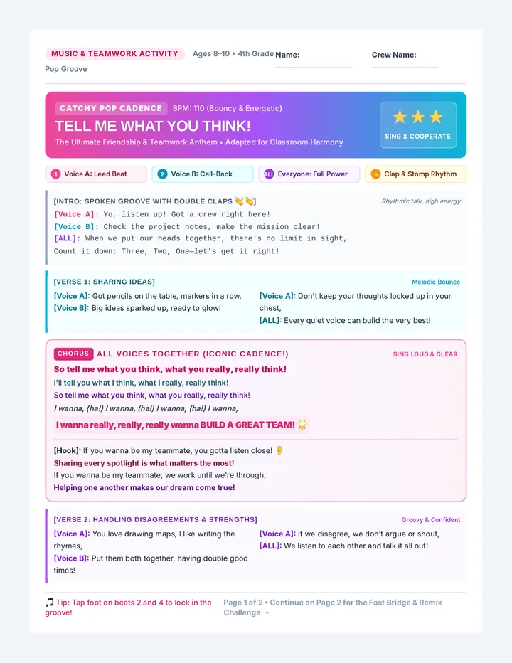 Team Power Song Sheet
