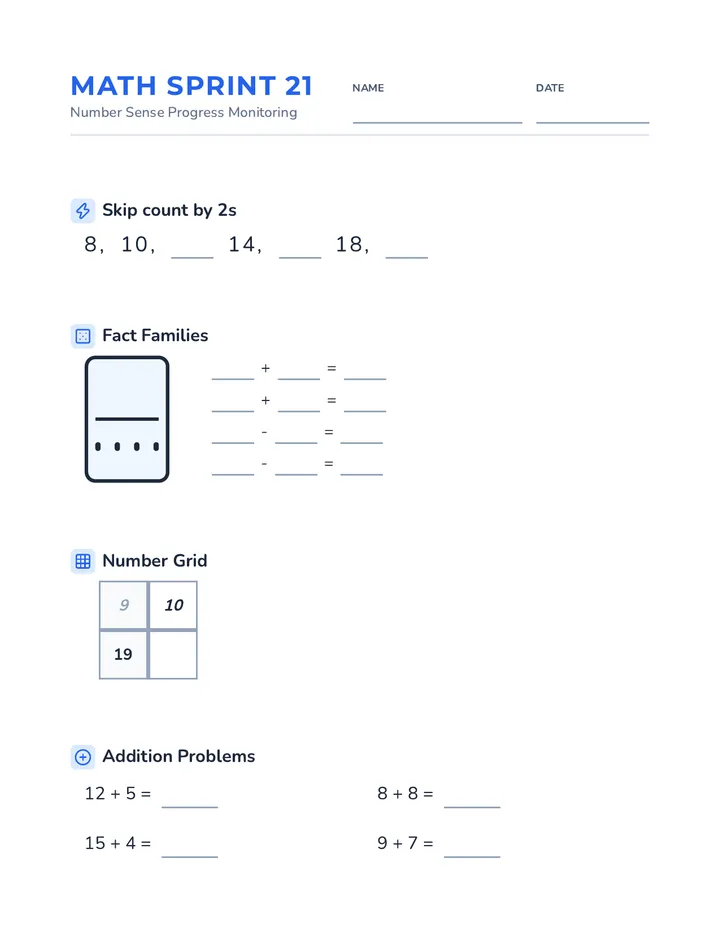 Math Sprint 21 Worksheet