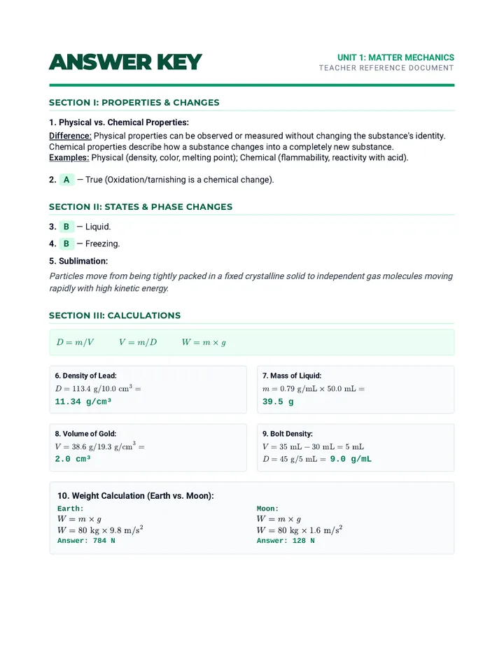 Matter Mechanics Answer Key