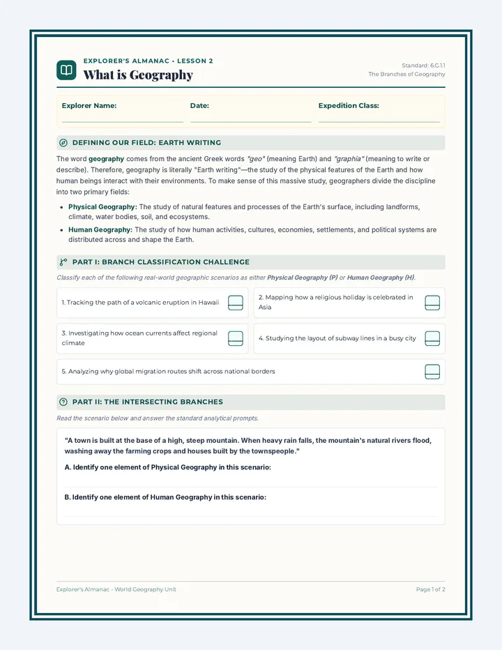 Geography and Globes Worksheet