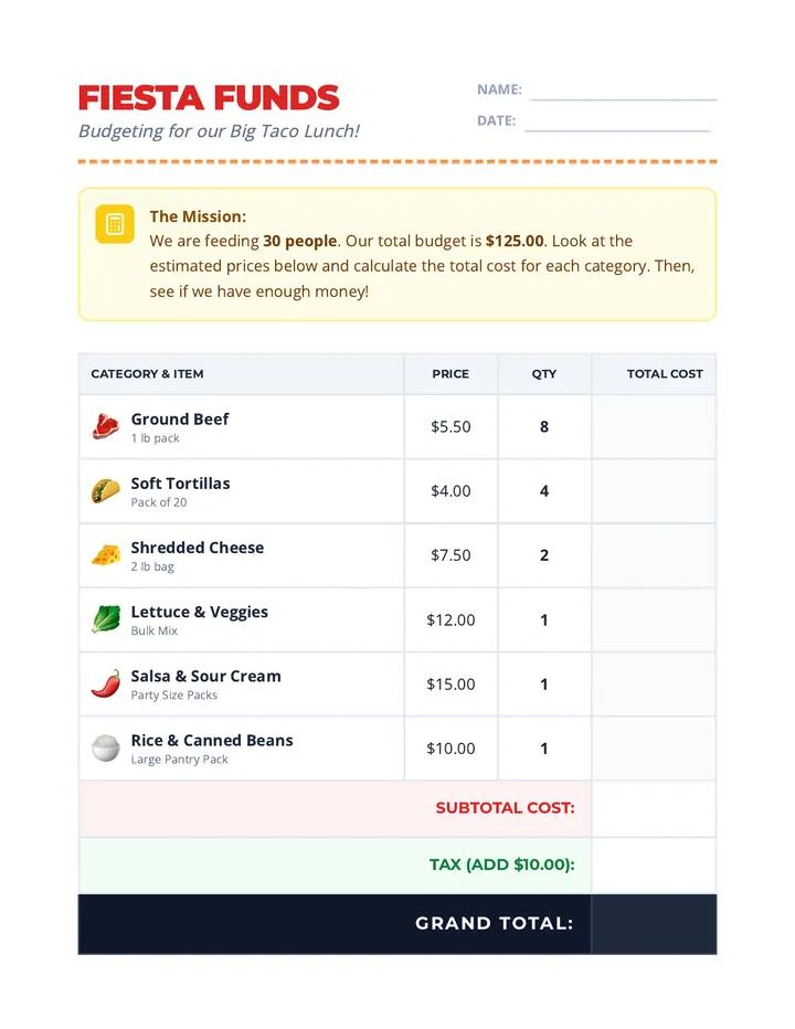 Fiesta Funds Worksheet
