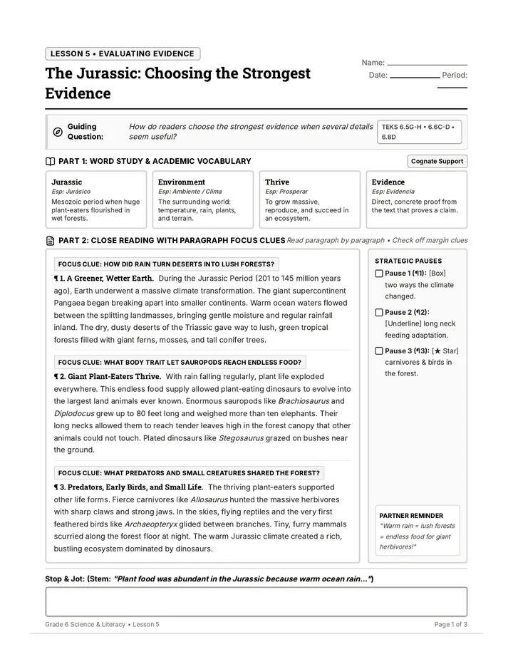Jurassic Evidence Student Packet