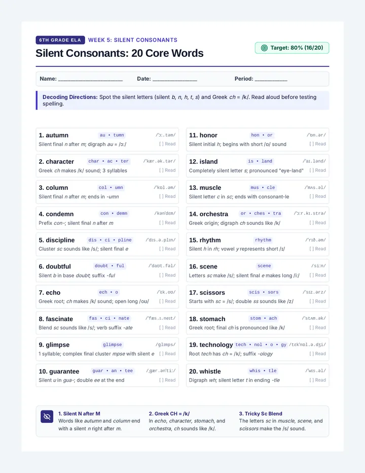 Silent Consonants Study Guide
