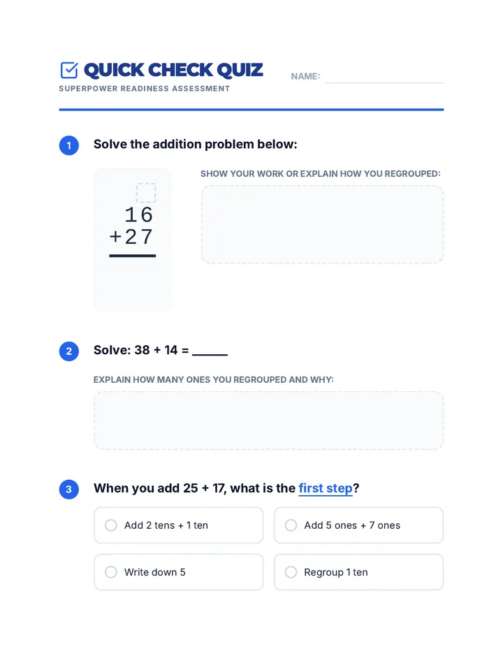 Regrouping Superpower Quick Check Quiz