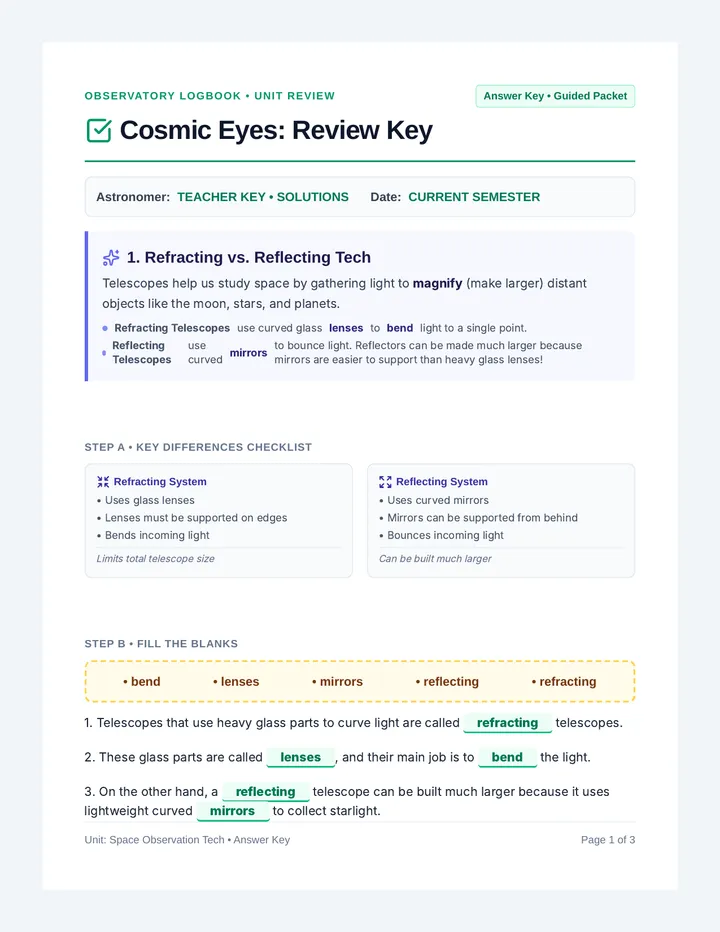 Cosmic Eyes Review Answer Key