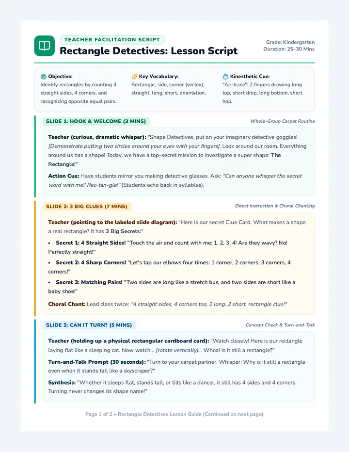 Rectangle Detectives Teacher Script