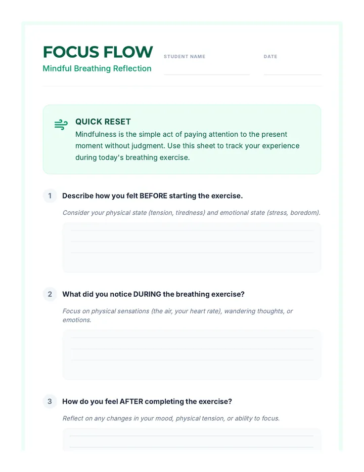 Mindful Breathing Worksheet