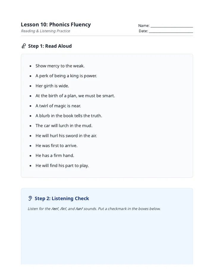 Fluency Practice Handout L10