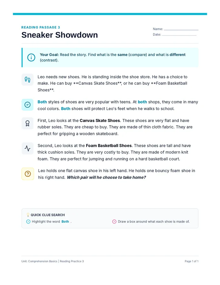 Sneaker Showdown Story Passage