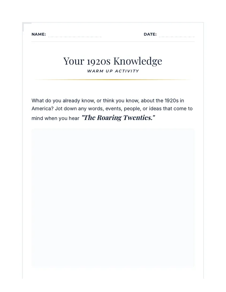 Your 1920s Knowledge Warm Up