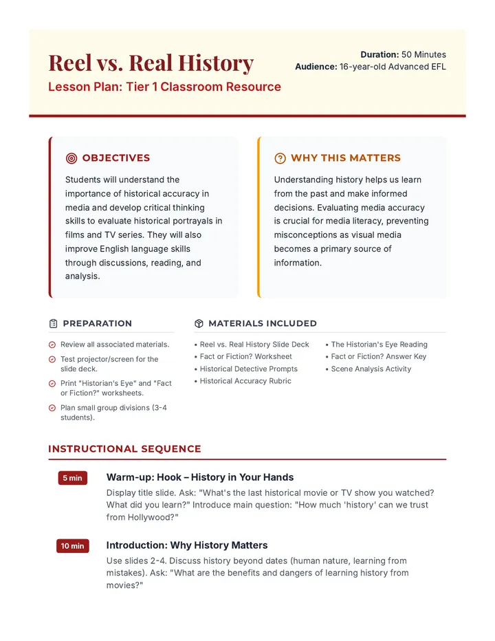Reel vs Real History Lesson Plan