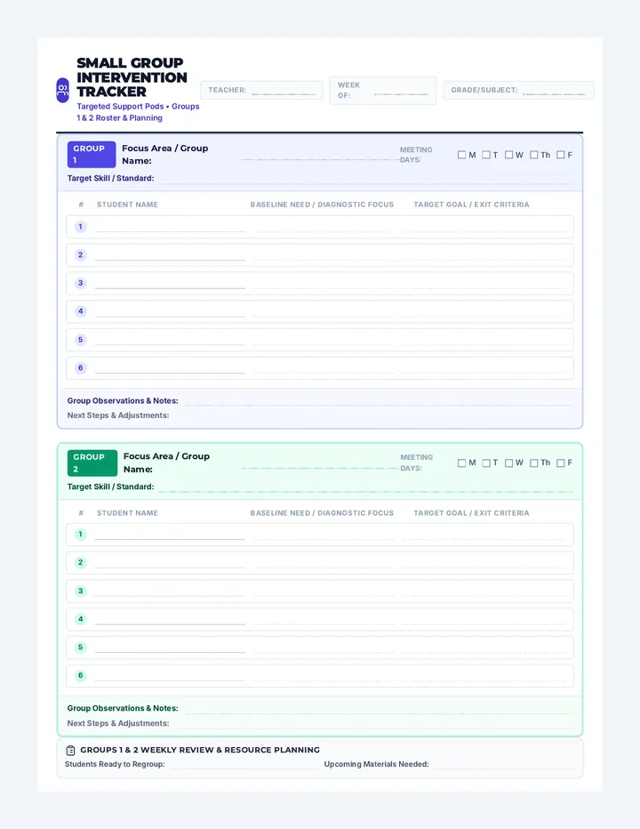 Intervention Groups Organizer Template