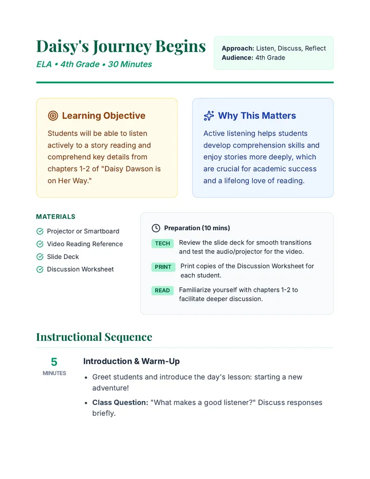 Daisy's Journey Begins Lesson Plan