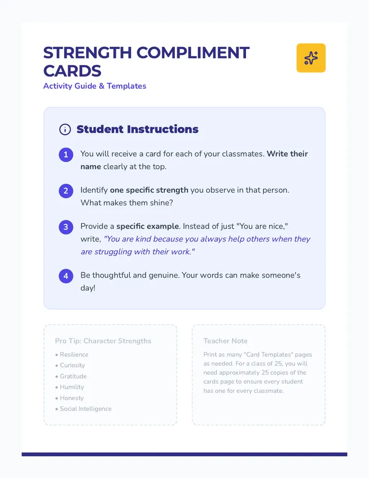 Strength Compliment Cards Activity