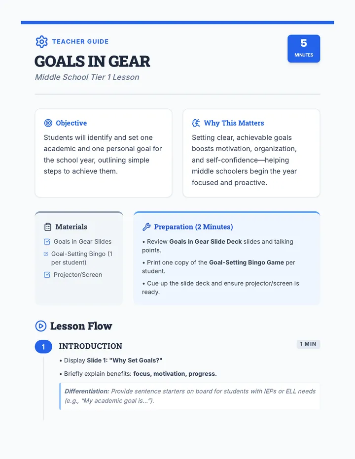 Goals in Gear Lesson Plan