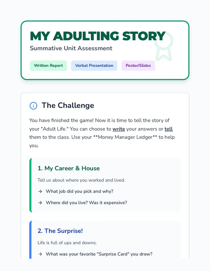 Adulting Summative Assessment Guide