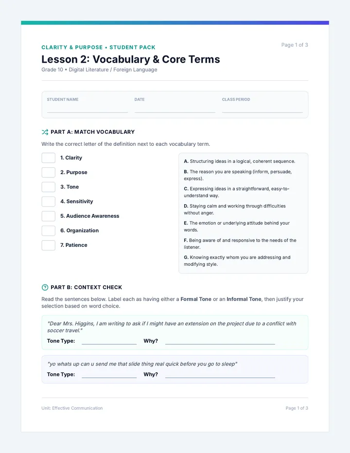 Clarity and Purpose Student Pack