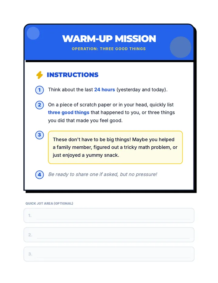 Three Good Things Warm-Up Activity
