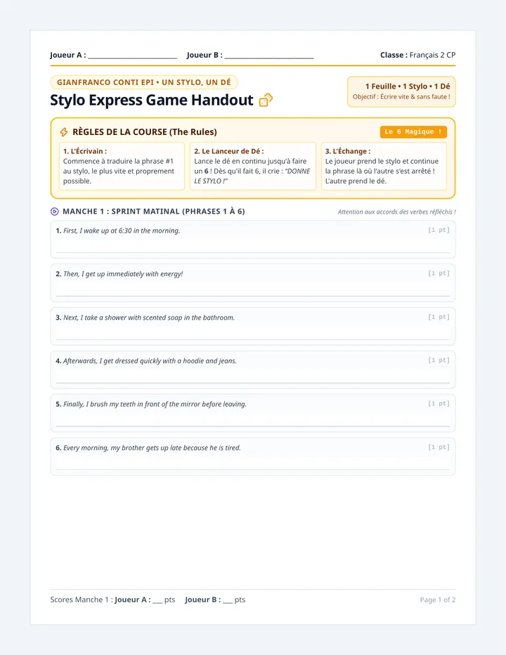 Stylo Express Game Handout