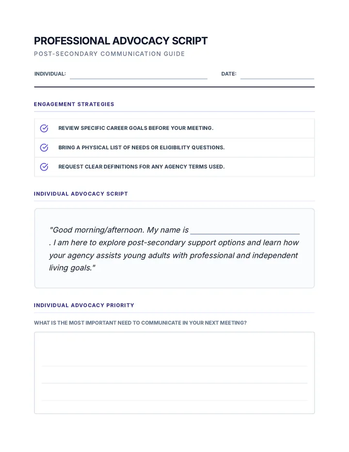 Professional Advocacy Script Worksheet
